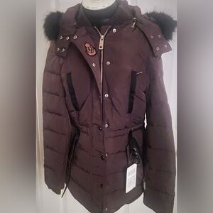 Zara Dark Brown Puffer Jacket with Black Fur Trim